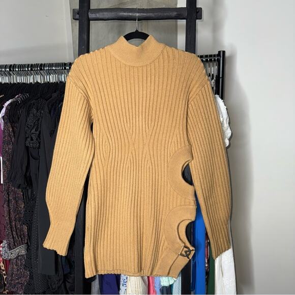 David Koma Camel Side Cutout Ribbed Knit Mini Dress - Picture 8 of 17